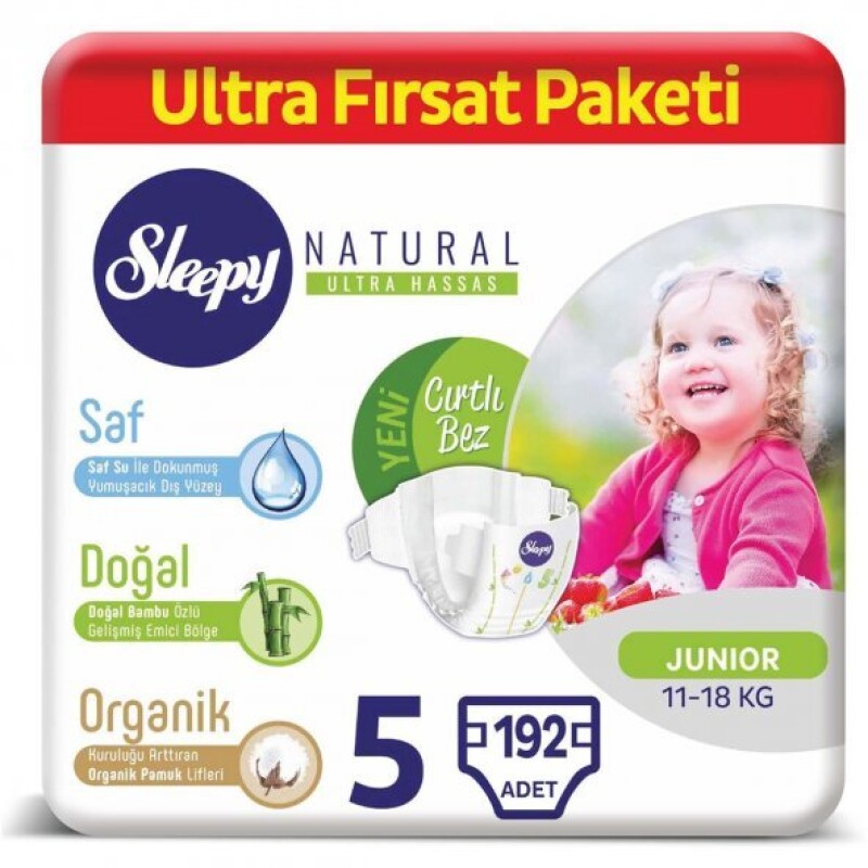 Sleepy Natural Bebek Bezi 5 Numara Junior Ultra Fırsat Paketi 192 Adet